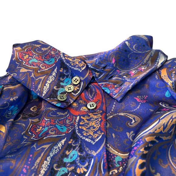 Vintage Susan Mathews Novelty Print Mock Neck Blouse 12 - Picture 4 of 7